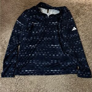 Adidas Navy and White Patterned Long Sleeve Top